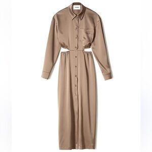 Nanushka, Noor Cutout Satin Midi Shirt Dress size small